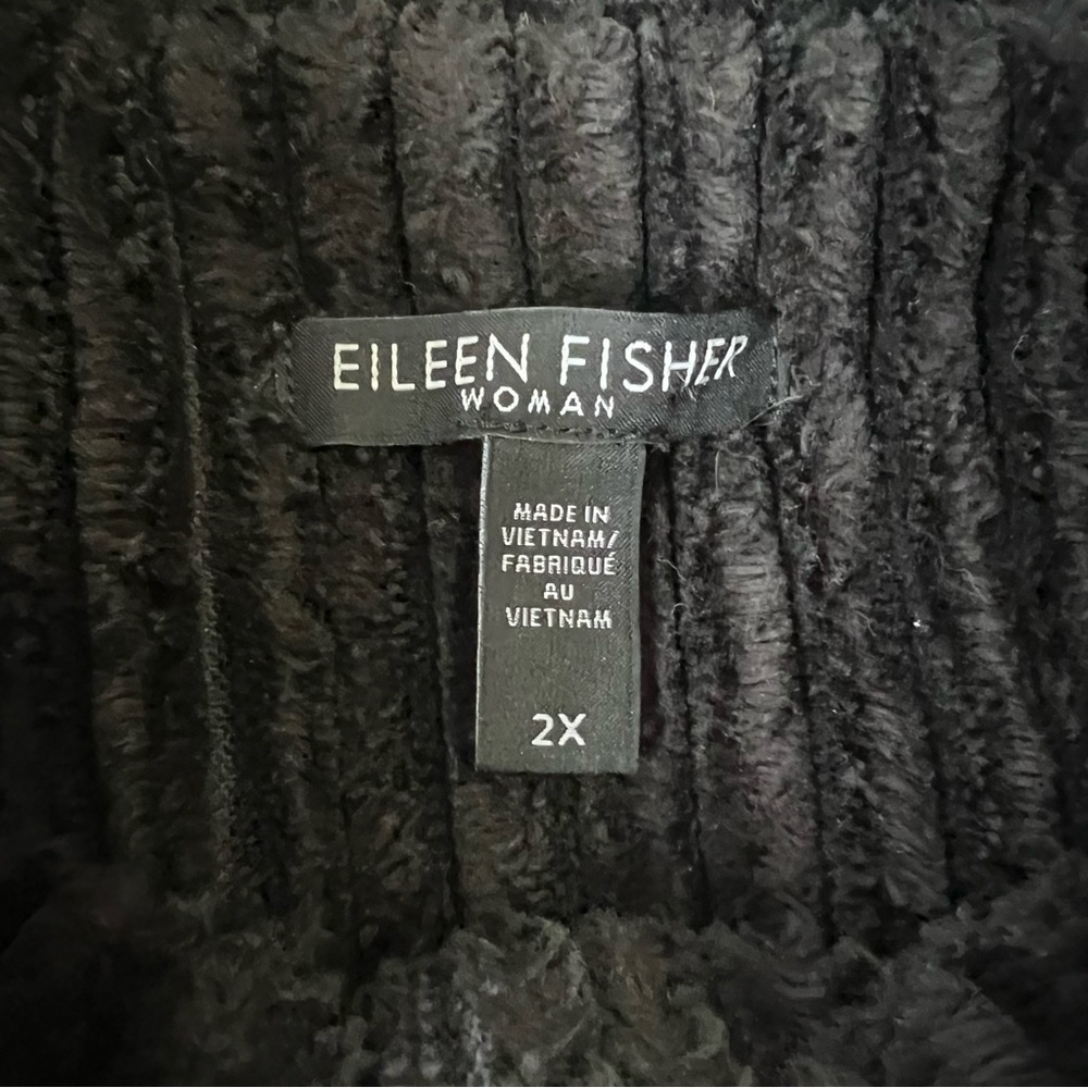 Eileen Fisher Black Ribbed Plush Button-Front Teddy Jacket
